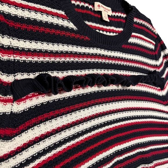 Brooks Brothers Red Fleece Sweater Women’s L Red White Black Striped Knit Ruffle - Picture 4 of 11
